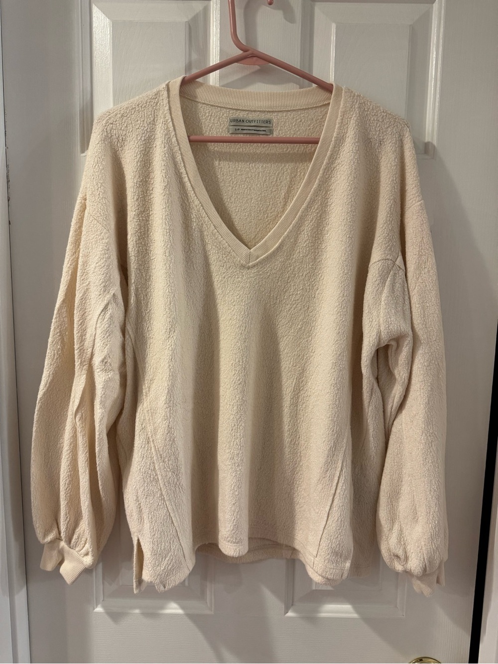 Urban Outfitters Cream V-Neck Sherpa Pullover